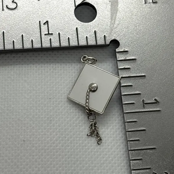Vintage Graduation Cap White‎ Enamel Tassel Charm Pendant Sterling 925 Silver - Image 7