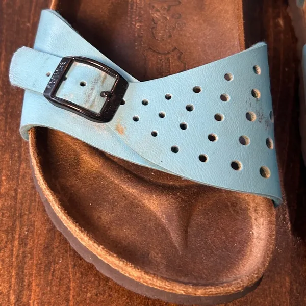 Birkenstock Birki's Salina Sandals 37 L6 M4 Blue Leather Perforated Well Worn - Image 4