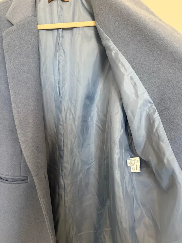 Women’s Light Blue Tailored Long Lightweight Coat with Pockets Minimalist Size S - Image 7