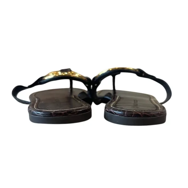Tory Burch Metal Miller Croc Embossed Brown Sandals 8.5 - Image 4