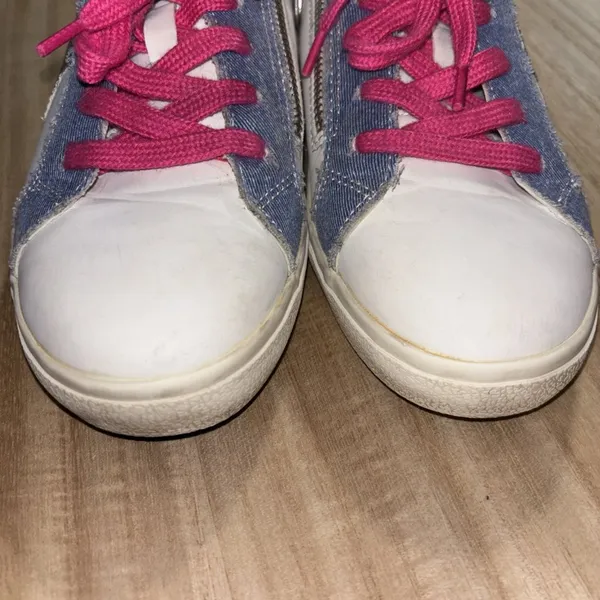 Vintage Havana Sneakers Women's Sz 5 White Leather Denim Pink Zip Closure - Image 8