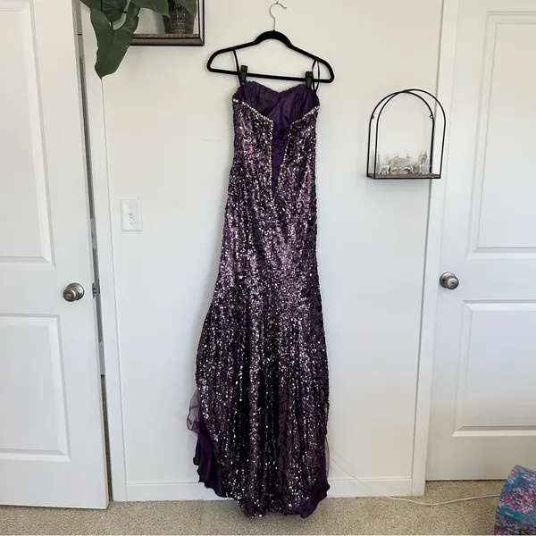 Cinderella Divine Purple‎ Strapless Sequin Beaded Corset Back Long Gown Dress 4 - Image 2