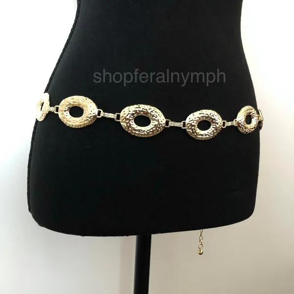 Vintage Y2K Boho Gold Hammered Open Oval Chain Belt, Up to 42.5 Inches, X7GA1146 - Image 4