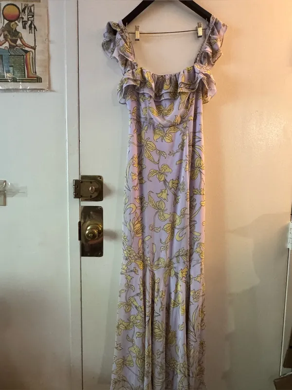 Lulus Adelaide Lavender Floral Print Off-the-Shoulder Maxi Dress Medium - Image 5