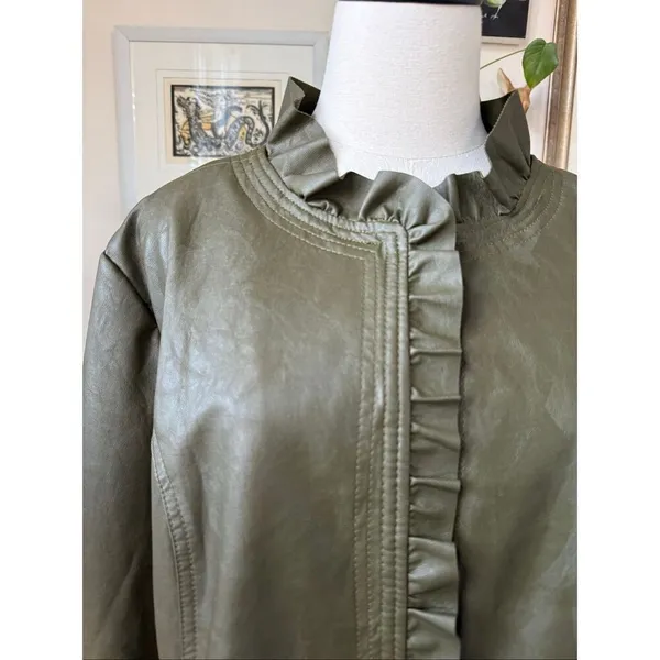 Hot in Hollywood Vegan Faux Leather Green Ruffle Jacket 2X - Image 2