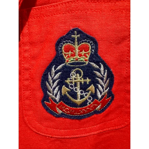 Vintage Red Nautical Crest Blazer Gold Buttons Ramie Cotton Women’s M - Image 2