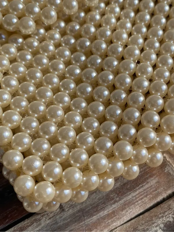 Vintage Faux Pearl beaded handbag clutch minimalist cottage bridal boho - Image 3