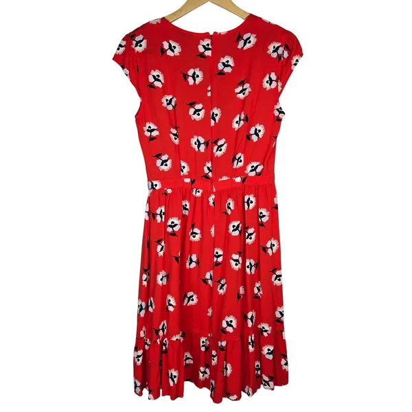J. Crew Cerise Ruffle Red Floral Faux Wrap Ruffle Dress L4277 Size 4 Tall - Image 2