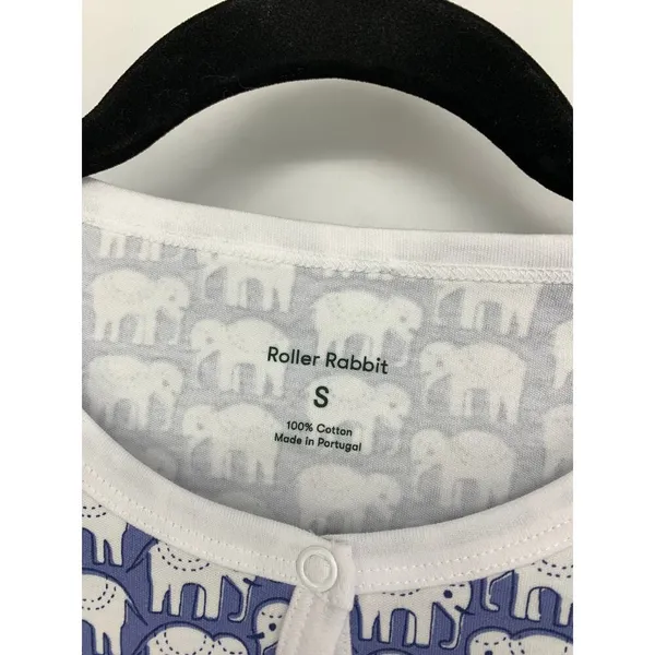 Roller Rabbit Women's Small Pajama Henley Top Blue White Elephant Print - Image 3