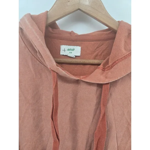 Aerie Hoodie Womens M Oversized Terracotta Orange Raw Hem EUC - Image 2