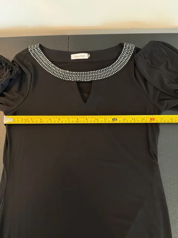 Calvin Klein‎ Black Long Sleeve Dress with Rhinestone Collar and Keyhole Detail - Image 5