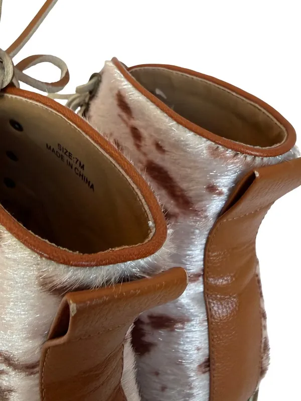 Free People Vegan Leather Fur Cow Print Lace-Up Boots Booties Size 7 Women's - Image 10