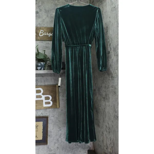 NWT MSK Womens Belted Velvet Long Sleeve V Neck Stretch Dress Emerald Green S - Image 4