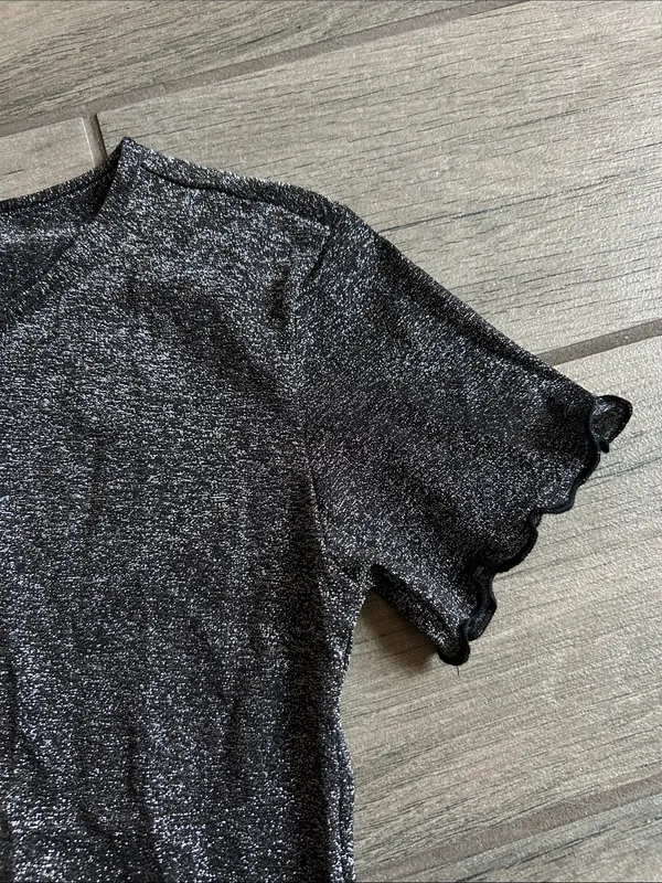 Metallic Black Short Sleeve Ruffle - Image 2