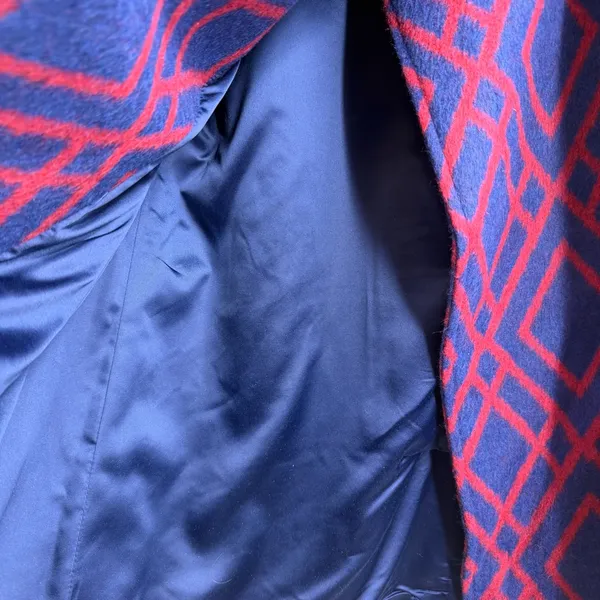 C. Wonder Geometric Diamond Print Coat Navy Red Brooch Women’s S NWOT - Image 6