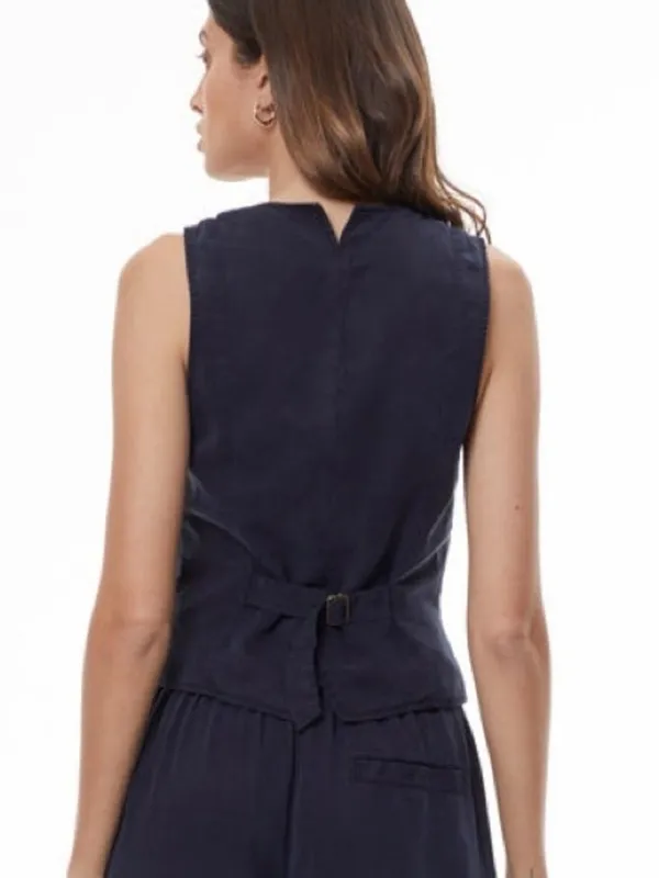 NWT Young Fabulous Broke Veda Navy Tailored Button Front Sleeveless Vest Top - Image 3