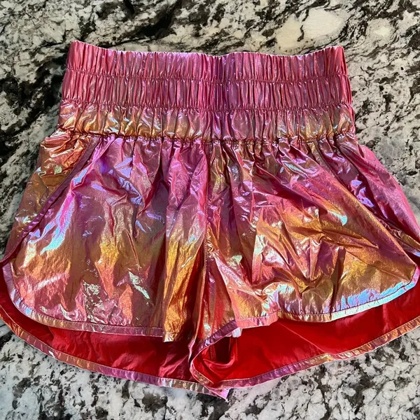 Free People Movement The Way Home Shorts In Pink Rainbow Metallic Size Medium - Image 3