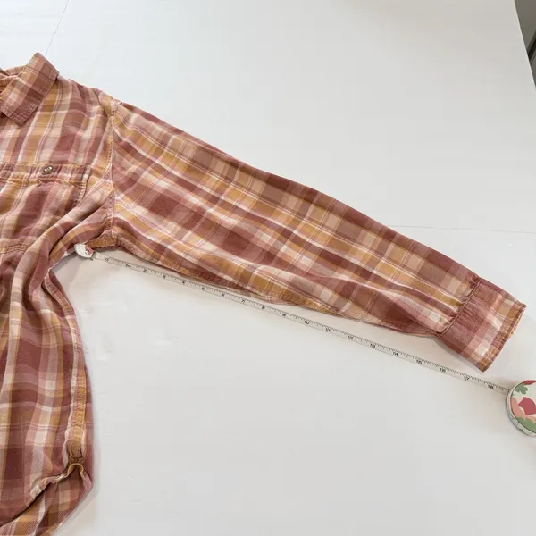 LL Bean Rangely Flannel Shirt XL Red Pink Orange Plaid Cotton Tencel Button Up - Image 7