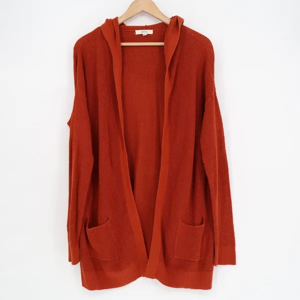 Peyton Primrose Cardigan Sweater Womens Medium Orange Open Front Pockets Knitted - Image 2