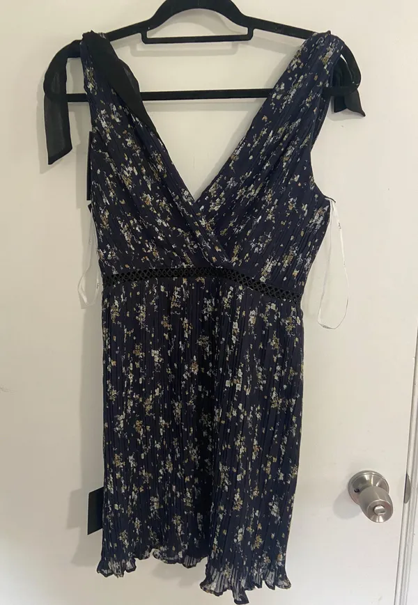 Lulus Navy Blue Floral Print Pleated Mini Dress - Image 6