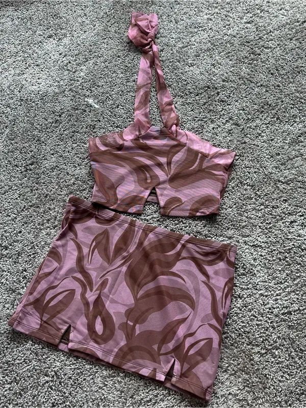 Dolls Kill Pink & Brown Swirl Two-Piece Skirt Set - Image 2