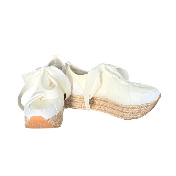 Menina Off White Satin Ribbon Bow‎ Espadrille Platform Sneakers Womens - Image 2