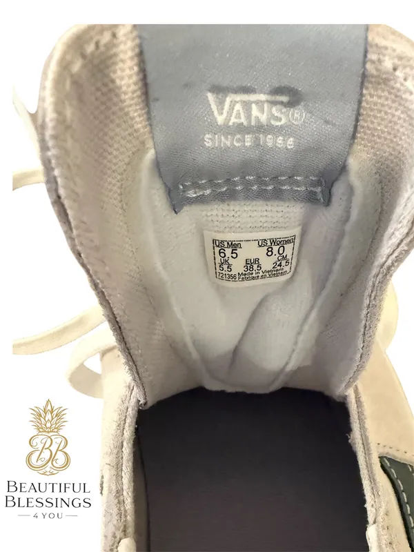 Vans Sk8 Off White Suede White Dark Green Striped Sneakers Women’s 8 Casual - Image 7