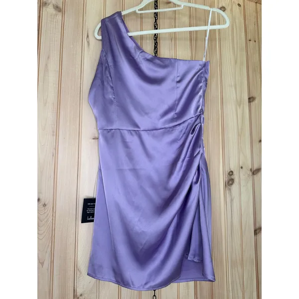 NWT Lulus Love Me Tonight Lavender Satin One-Shoulder Mini Dress Party Soft Sz M - Image 5