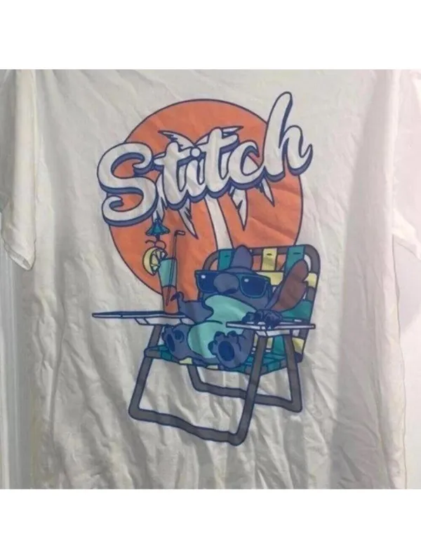 Disney stitch, tropical lounge chair, and drink colorful Graphic shirt - Image 5