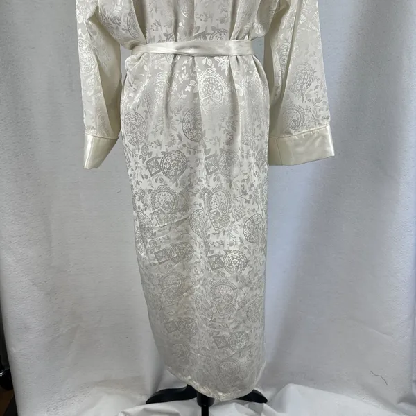 Rare‎ Vintage 90's Victoria's Secret Ivory Floral Satin Long Robe Womens Small - Image 6