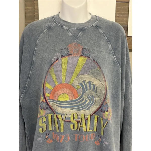 Billabong X The Salty Blonde Faded Blue Long Sleeve Relaxed Sweatshirt- Small - Image 2