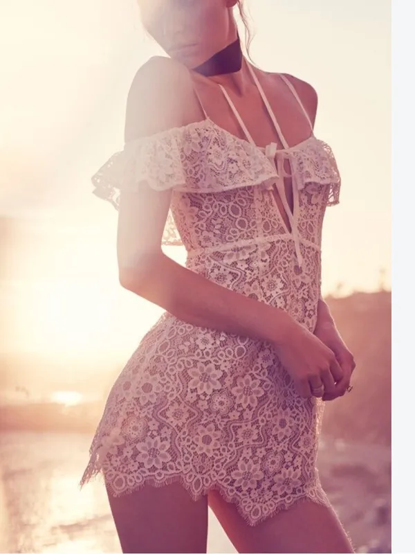 For Love & Lemons Vintage 2016 Rosemary White Beige Lace Mini Dress Small $350 - Image 9
