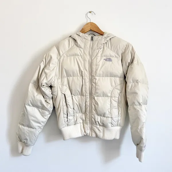 The North Face 550 Puffer Jacket Size Medium Women’s Cream Off White Down Hooded - Image 2