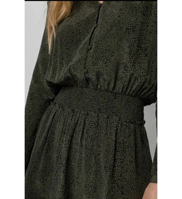 Rails Jasmine Olive Speckled V-neck Long Sleeve Smocked Waist Mini Dress Size L - Image 11