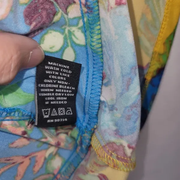 Coco Bianco Floral Open Back Sleeveless Blouse Top Blue Yellow Size L Tropical - Image 5