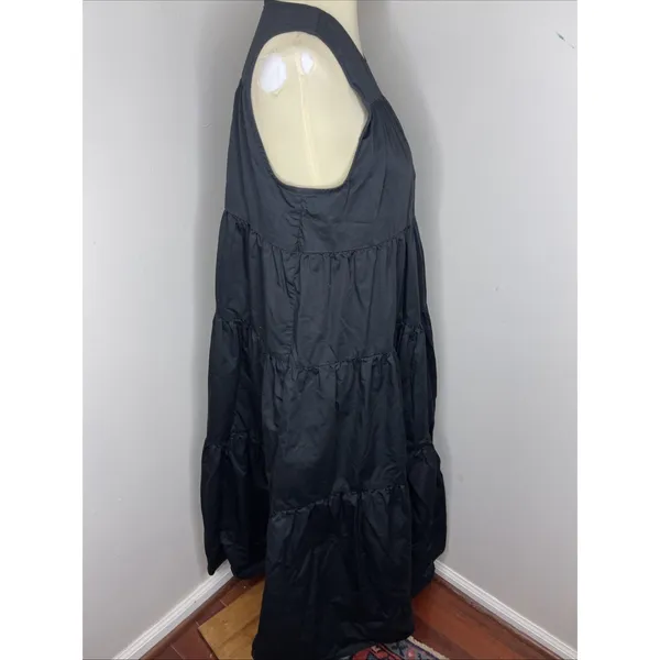 Co Essentials‎ Black Sleeveless Tiered Poplin Midi Dress Medium M - Image 5