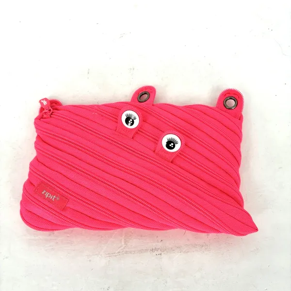 ZIPIT Monster Pencil Case Hot Pink Zipper Pouch School Makeup Bag 9" NEW - Image 3