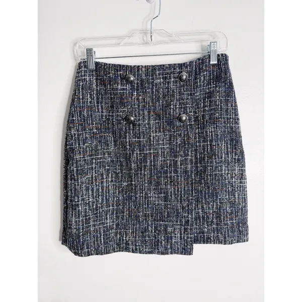Loft Faux Wrap Tweed Mini Skirt Size 0 Office Career Workwear‎ Minimalist - Image 2