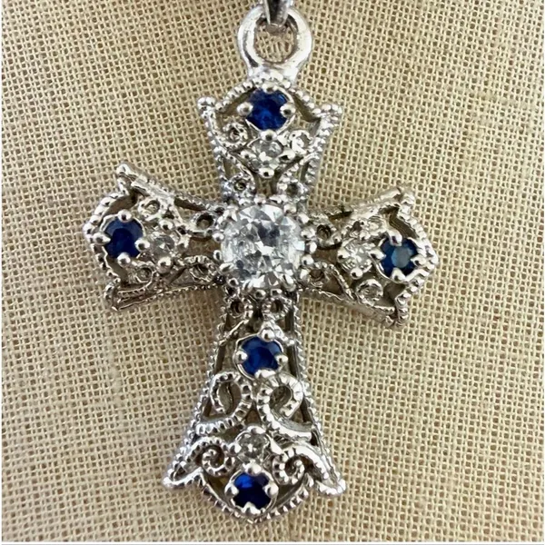 Sterling silver 925 Cross Pendant Frosted Glass Bead Necklace - Image 2