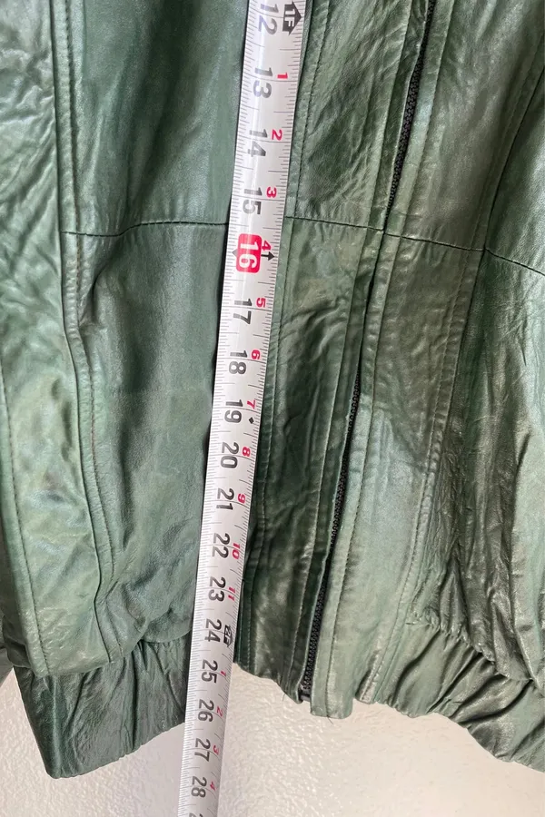 vintage dark green leather bomber jacket Full Zip Women’s Sz XL Made in Mexico - Image 4