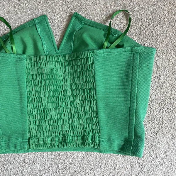 Maeve by Anthropologie Corset Style Crop Top Strapless Green Women's Size Large - Image 4