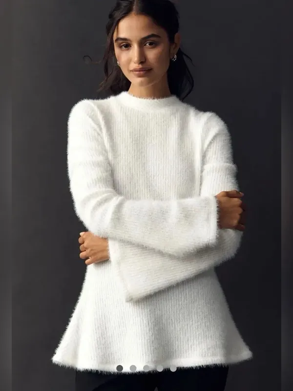 Anthropologie Maeve Tie Back Bell Sleeve Top Tunic Sweater Ivory White S NWT - Image 4