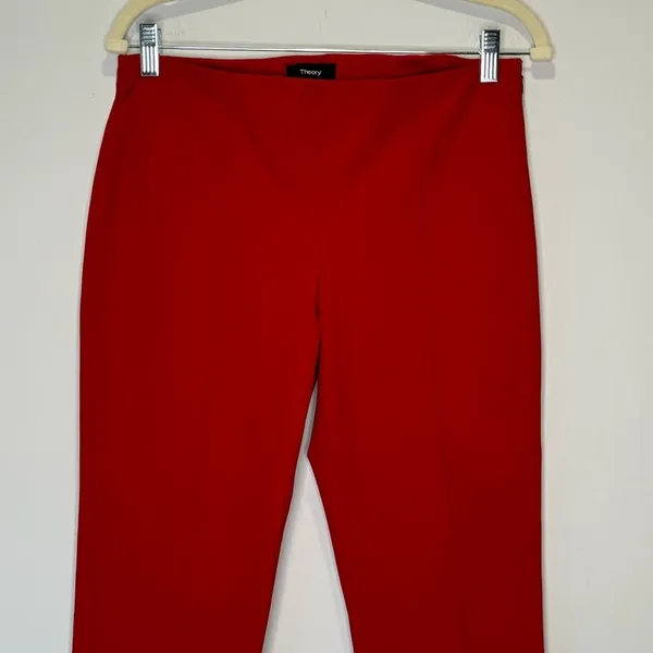 Theory $265 Women's Alettah Approach Cropped Pants‎ Crimson Red Size 6 Ankle Zip - Image 4