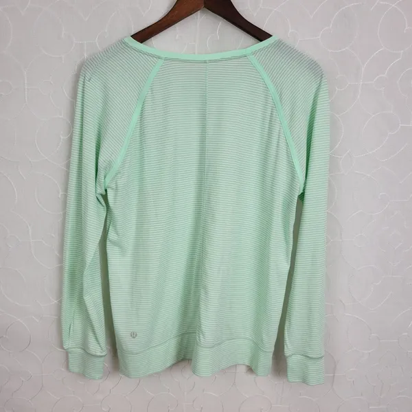Lululemon Weightless Shirt @M Green Striped Crew Neck Pullover Lightweight Sheer Size undefined - Image 6