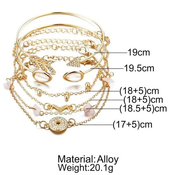 Gold Arrow Stacking Bracelets Bohemian Stone Beads Chains Fashion 6-pc Jewelry - Image 5