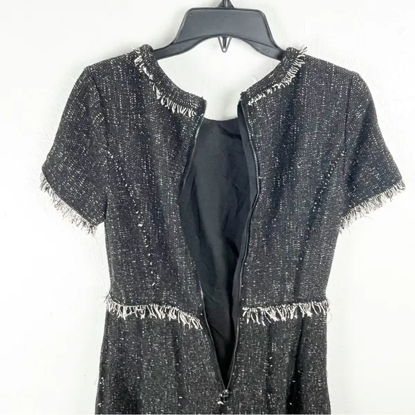 REBECCA TAYLOR Tweed Fringe Trim Short Sleeves Hidden Back Zipper Lined Dress 2 - Image 5