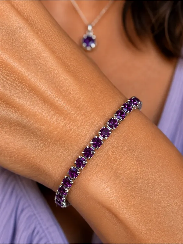 Handcrafted bracelet with sparkly amethyst Swarovski crystal Silver - Image 3