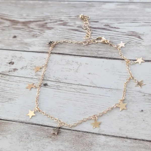 Gold Tone Anklet with Star Charms - Image 4