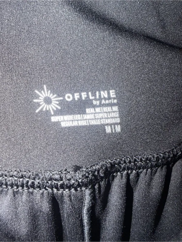 Offline x Aerie Real Me High Rise Super Wide Leg Fold Over Flowy Black Pants M - Image 6