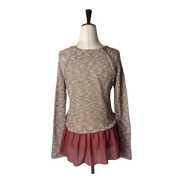 Ya Los Angeles Burgundy Knit Metallic Gold Thread And Ruffled‎ Hem Blouse M - Image 2
